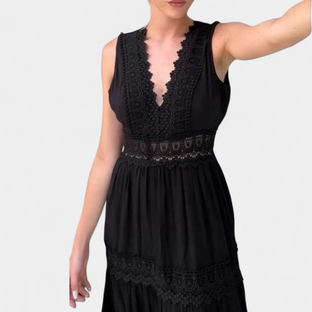 Αγνή - Αμάνικο μίντι φόρεμα σε boho στυλ με δαντελένιες λεπτομέρειες